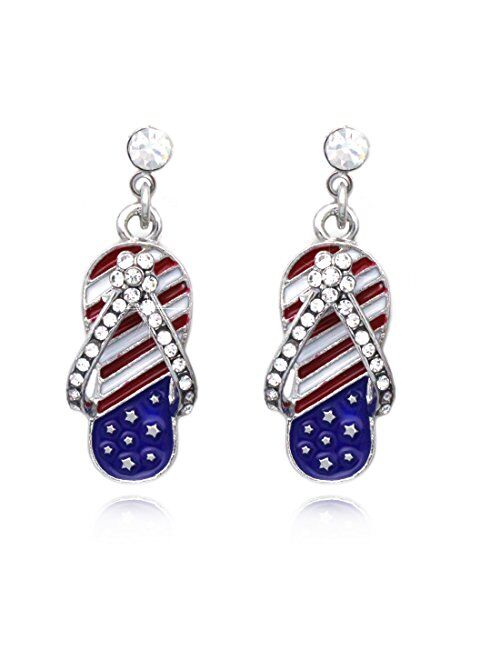 cocojewelry 4th of July American Flag Flip Flop Sandal Earrings Necklace Set