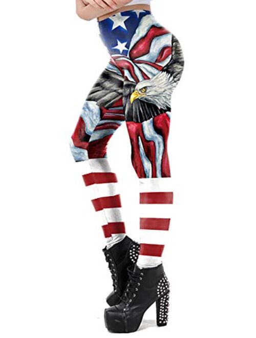 VSVO Women's Patriotic USA Flag Legging Elastic Waist Tights