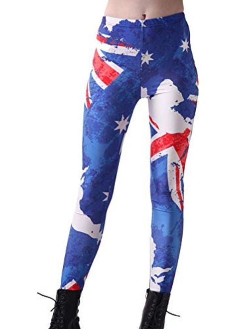 QZUnique Women's Digital Flag Pattern Sexy Elastic Leggings Yoga Pants