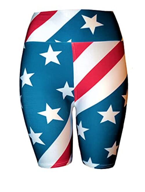 FunLeggings Patriotic Running Shorts with Stars & Stripes, Red, White and Blue, USA Print