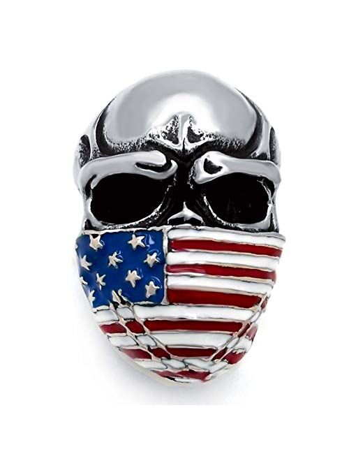 Elfasio Men's Stainless Steel Ring American Flag Mask Skull Biker Jewelry (US Size 8 to 15)