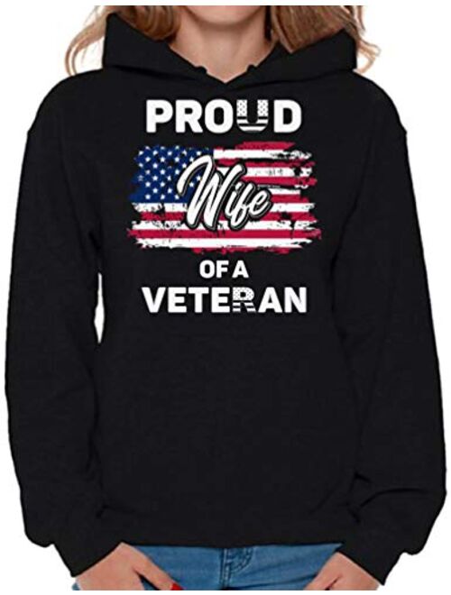Awkward Styles Proud Wife of a Veteran Women Hoodie USA Patriotic Sweatshirt for Wife
