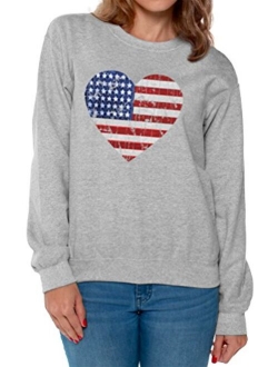 Awkwardstyles Women's American Flag Heart Crewneck 4th July Sweater   Bookmark