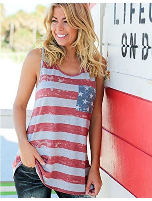 DDSOL Women's American Flag Tank Tops 4th of July Stars Stripes Racerback Patriotic Shirts USA Flag Sleeveless Vest Tank Tees