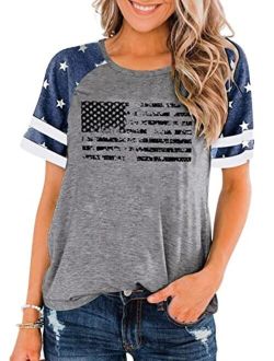 American Flag Shirts 4th of July Women Vintage USA Patriotic Shirt Summer Casual Short Sleeve T-Shirt Top Blouse