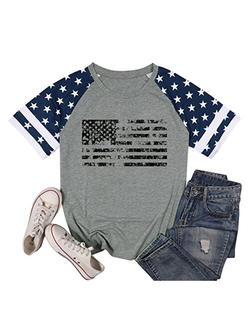 American Flag Shirts 4th of July Women Vintage USA Patriotic Shirt Summer Casual Short Sleeve T-Shirt Top Blouse