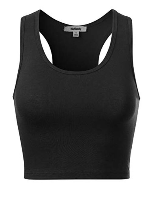 MixMatchy Women's Cotton Basic Sleeveless Racerback Sports Crop Tank Top