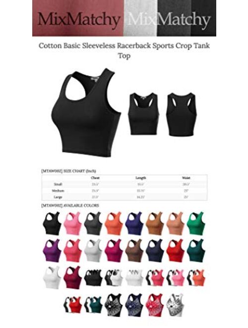 MixMatchy Women's Cotton Basic Sleeveless Racerback Sports Crop Tank Top