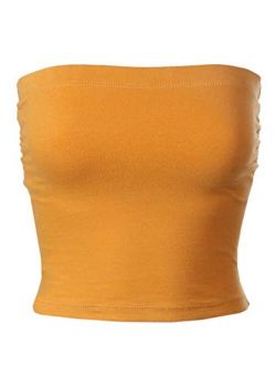 MixMatchy Women's Solid Casual Summer Side Shirring Scrunched Double Layered Tube Top