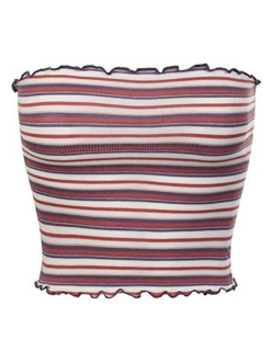 MixMatchy Women's Striped Print Ribbed Knit Crop Tube Top