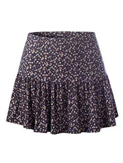 MixMatchy Women's Cute Floral Print A Line Flared Mini Skater Skirt