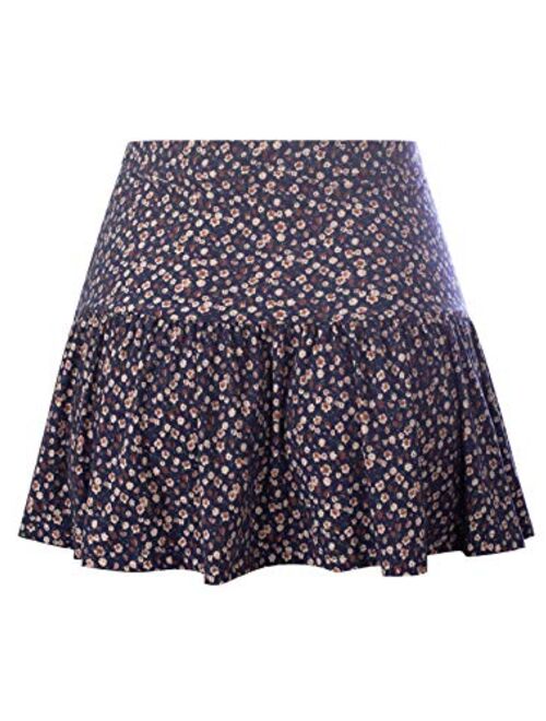 MixMatchy Women's Cute Floral Print A Line Flared Mini Skater Skirt