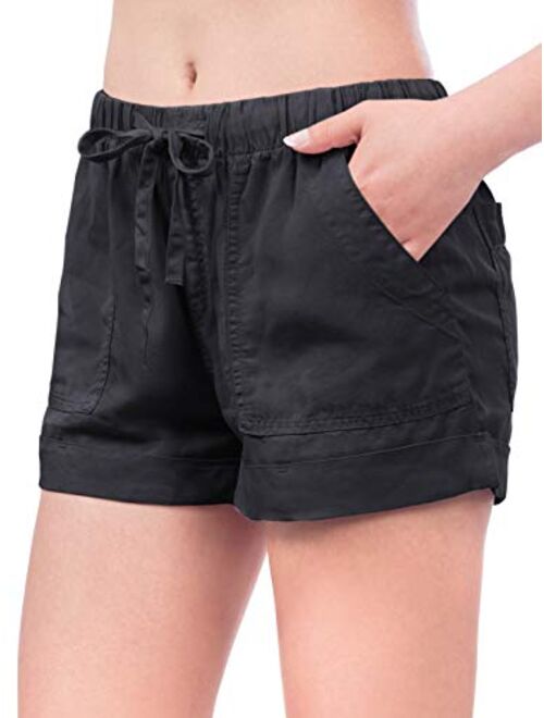 MixMatchy Women's Casual Elastic Band with Drawstring Waist Tencel Beach Shorts