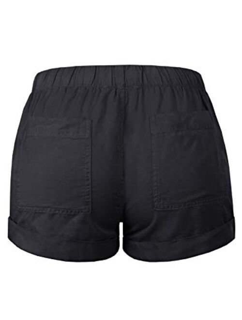 MixMatchy Women's Casual Elastic Band with Drawstring Waist Tencel Beach Shorts