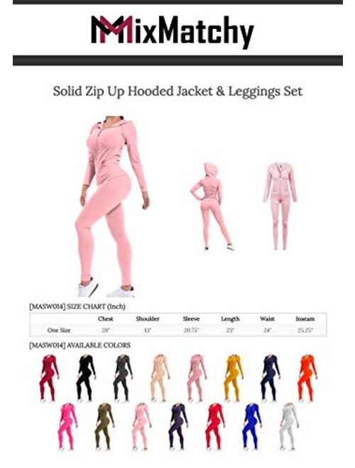 MixMatchy Women's Solid Zip Up Hooded Jacket & Leggings Set