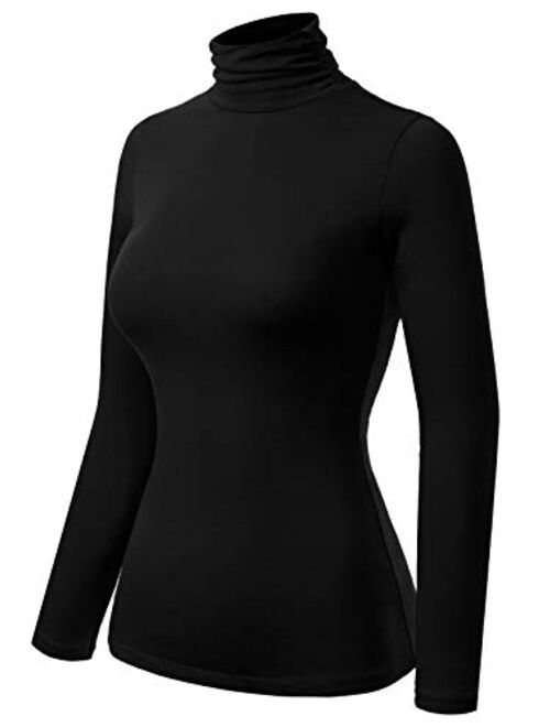 MixMatchy Women's Solid Tight Fit Lightweight Solid/Stripe Long Sleeves Turtle Neck Top