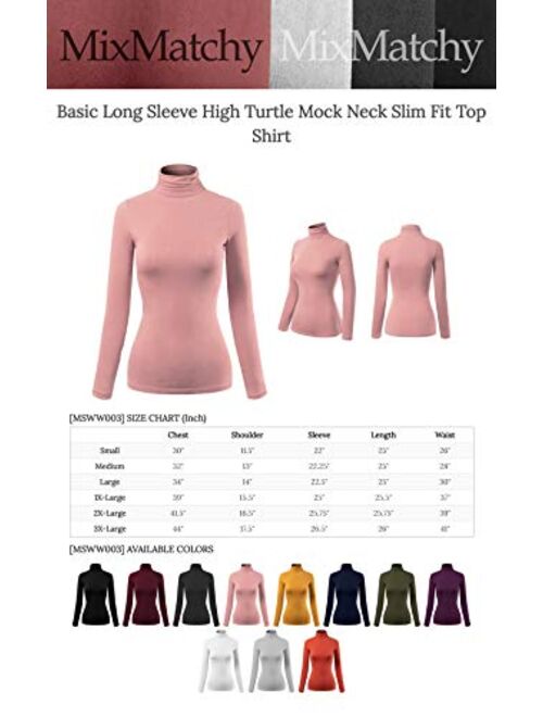 MixMatchy Women's Solid Tight Fit Lightweight Solid/Stripe Long Sleeves Turtle Neck Top
