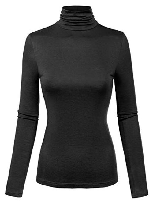 MixMatchy Women's Solid Tight Fit Lightweight Solid/Stripe Long Sleeves Turtle Neck Top