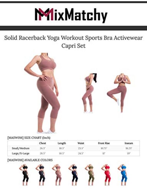 MixMatchy Women's Solid Racerback Yoga Workout Sports Bra Activewear Capri Set