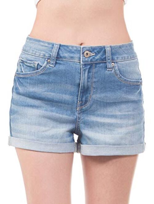 MixMatchy Women's Casual Distressed Mid Rise Denim Jean Shorts