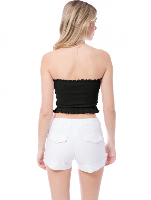 MixMatchy Women's Sexy Frill Knot Front Knit Strapless/Strap Tube Crop Top