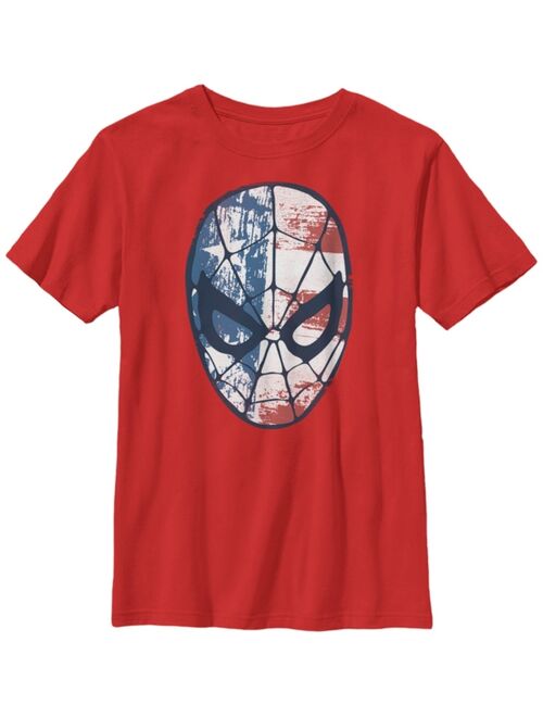 Marvel Big Boy's Spider-Man American Flag Face Vintage-Like Short Sleeve T-Shirt