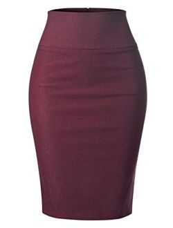 MixMatchy Women's Stretch Office Knee Length Midi Pencil Skirt
