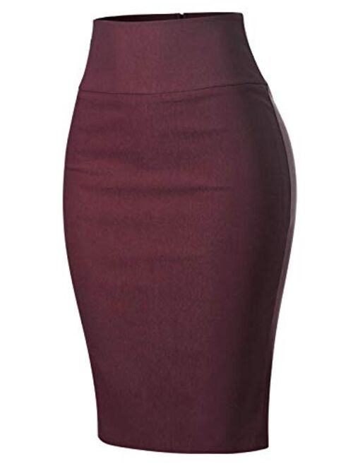 MixMatchy Women's Stretch Office Knee Length Midi Pencil Skirt
