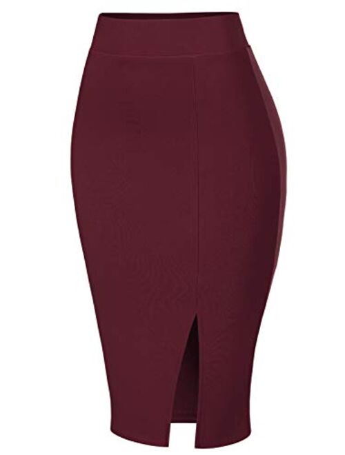 MixMatchy Women's Stretchy Fitted Front Split Midi Pencil Skirt