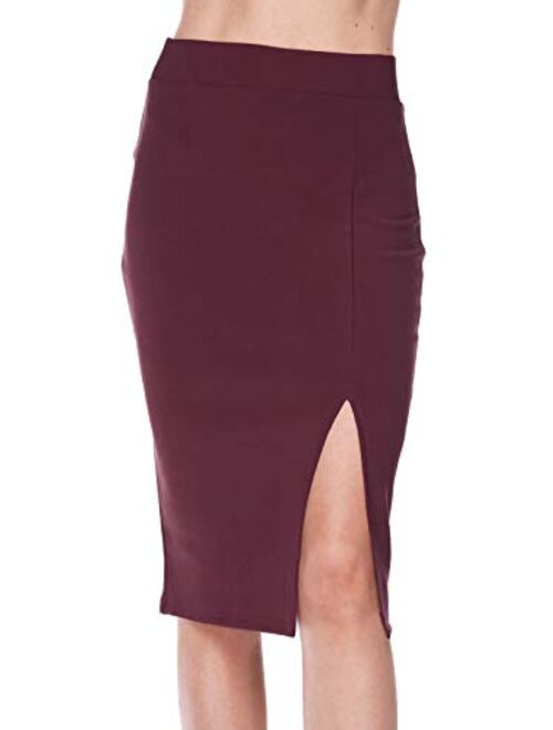 MixMatchy Women's Stretchy Fitted Front Split Midi Pencil Skirt