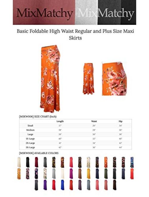 MixMatchy Women's Basic Foldable High Waist Regular and Plus Size Maxi Skirts