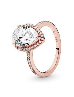 Jewelry Sparkling Teardrop Halo Cubic Zirconia Ring in Pandora Rose