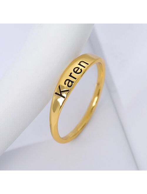 HPTOTMG Custom Skinny Stacking Name Rings For Women Girls Anillos Mujer Personalized Engraved Ring BFF Stainless Steel Engraved Jewelry