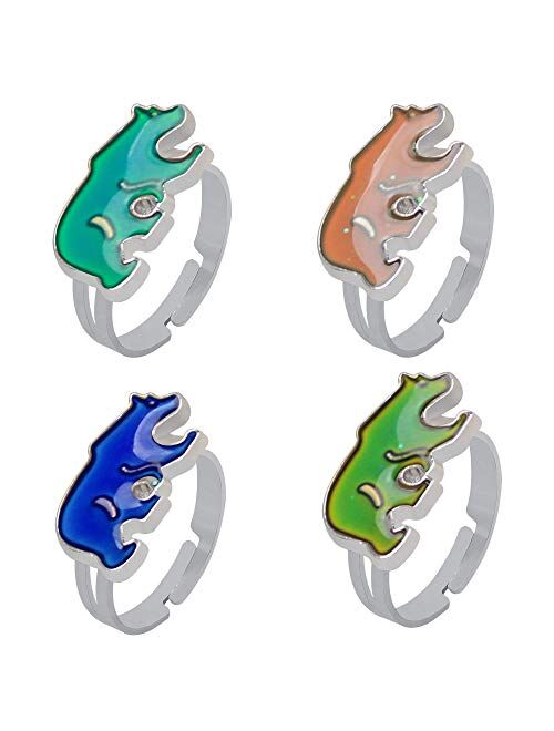 Mood Rings 2 Pcs Heart-Shaped and Turtle Dinosaur Unicorn Horse Ring Color Change Bear Paw Eyes Emotion Feeling Finger Ring Retro Oval and Butterfly Moon and Star Mood Ri