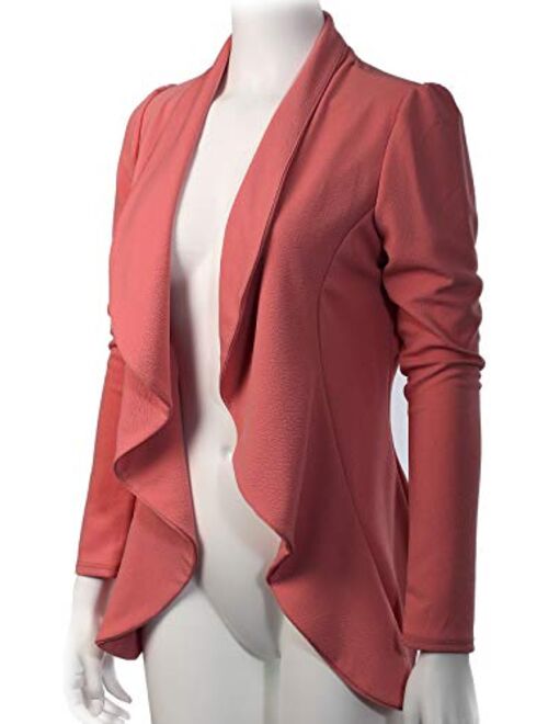 MixMatchy Women's [Made in USA] Solid Formal Style Open Front Long Sleeves Blazer (S-3X)