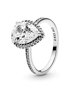 Jewelry Sparkling Teardrop Halo Cubic Zirconia Ring in Sterling Silver