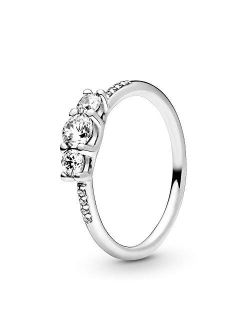 Jewelry Clear Three-Stone Cubic Zirconia Ring in Sterling Silver