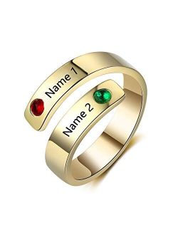 Personalized Promise Rings for Her Free Engraving Spiral Twist Name Ring with 2 Simulated Birthstones Jewelry Ring Gifts for Women Girlfriend
