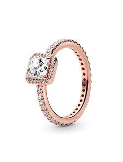 Jewelry Square Sparkle Halo Cubic Zirconia Ring in Pandora Rose