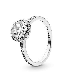 Jewelry Round Sparkle Halo Cubic Zirconia Ring in Sterling Silver
