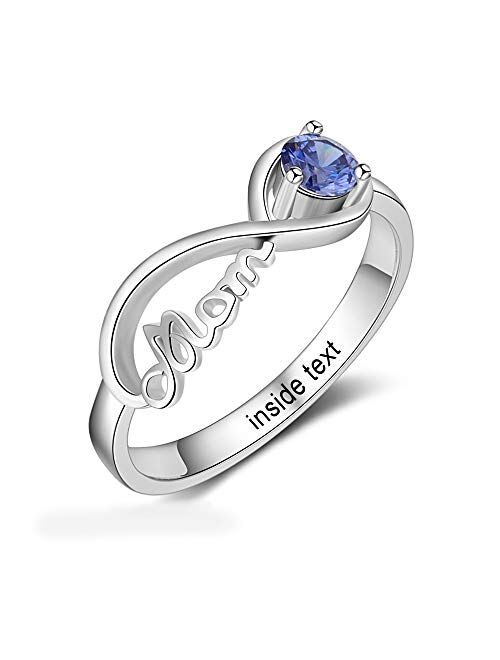 Personalized 925 Sterling Silver Mothers Rings with Simulated Birthstone Custom Mom Jewelry with Names Engraved Family Infinity Rings for Women