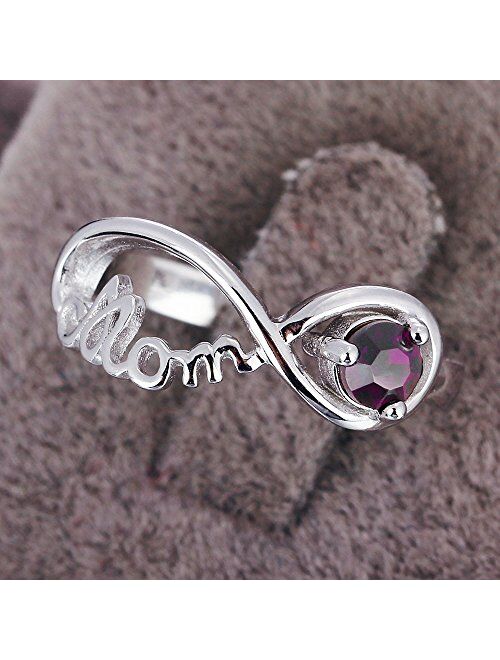 Personalized 925 Sterling Silver Mothers Rings with Simulated Birthstone Custom Mom Jewelry with Names Engraved Family Infinity Rings for Women