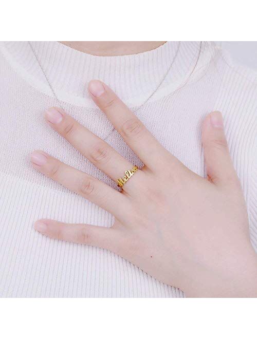 Yofair Personalized Name Ring Custom Engraved Jewelry 18k Gold Plated Nameplate Rings Mother Daughter Gift for Women Girls