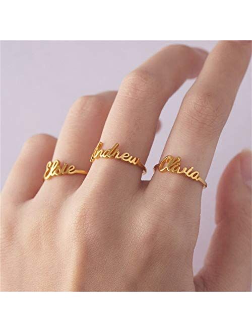 Yofair Personalized Name Ring Custom Engraved Jewelry 18k Gold Plated Nameplate Rings Mother Daughter Gift for Women Girls