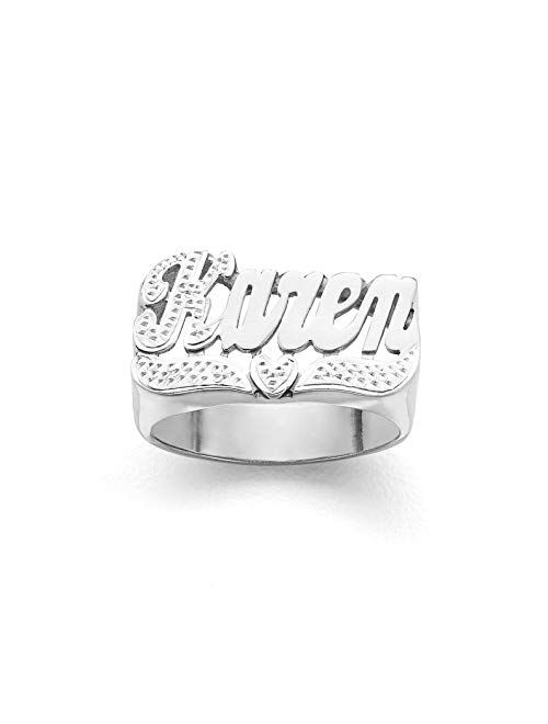 Allurelady Personalized Name Ring Unisex Custom Engrave Letter Initial Ring with Heart Gold-Plated Copper Nameplate Ring for Women Girls