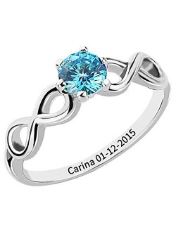 Ouslier 925 Sterling Silver Personalized Birthstone Infinity Name Ring with Engraving Inside