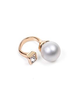 KLOUD City Simple Open Big White Pearl Cuff Rings , Adjustable Finger Ring for Women Lady Girl at Party , Bar , Outdoor Activity