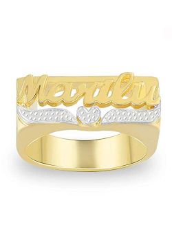 Personalized Name Ring with Heart Unisex Custom Letter Initial Ring Two Tone 18K Gold-Plated Nameplate Ring for Women Girls Men Jewelry Gifts