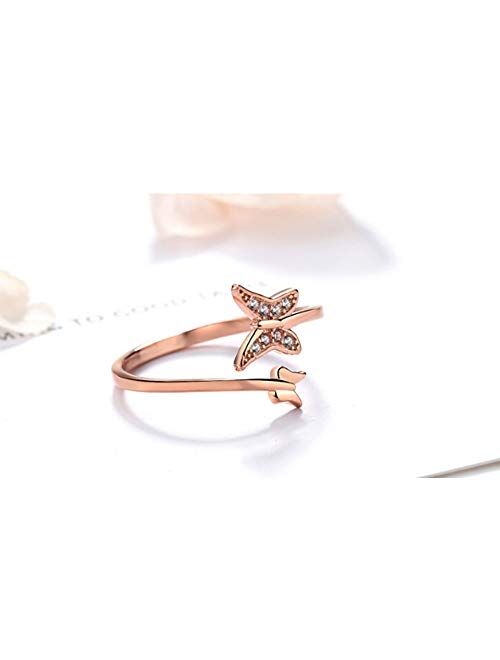 Butterfly 18K Gold/Silver Plated Open Ring Finger Jewelry for Women and Girls Zircon Statement Ring Open Ring
