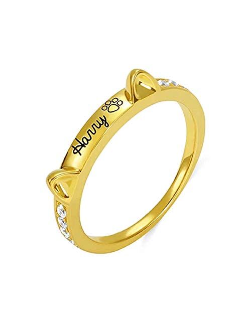 handmadejewelry Personalized Bone Shape Name Ring Pet Dainty Ring with Cubic Zirconia Engraved Puppy Dog Cat Pet Lover Custom Gifts for Men Women Girls